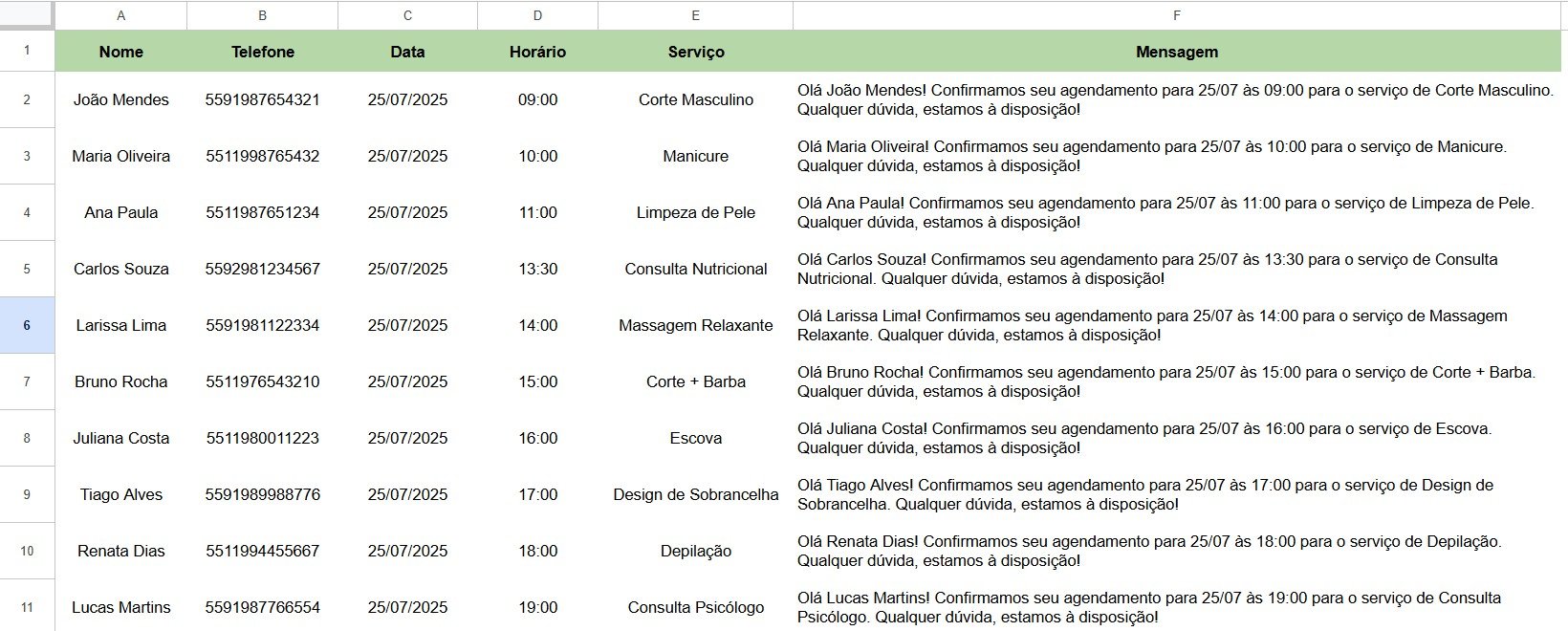 Modelo de Tabela de Agendamento no Google Sheets