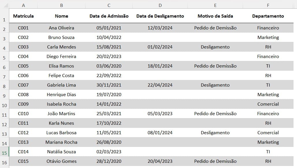 Registro de Colaboradores no Excel