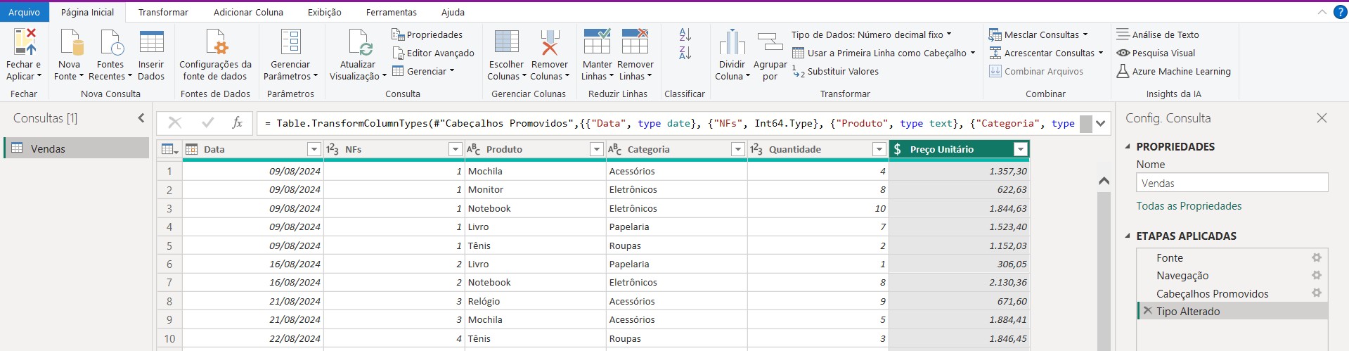 Registro de Vendas no Power Query