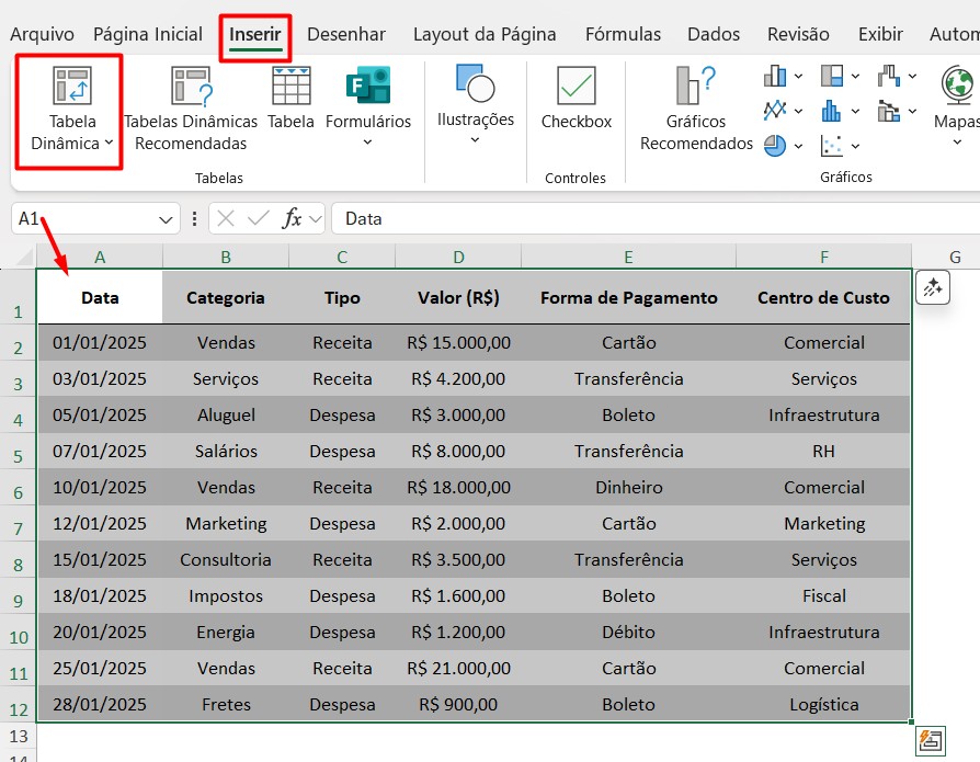Criando Tabela Dinâmica no Excel