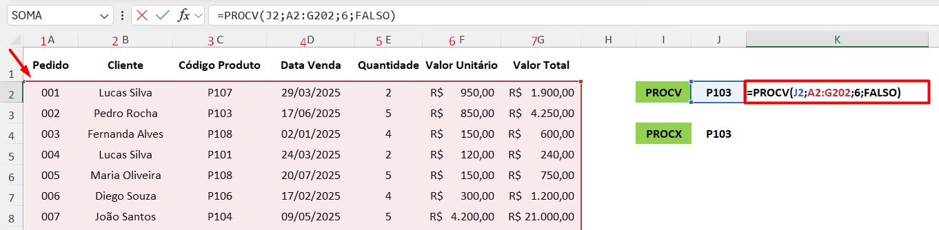 Função PROCV no Excel