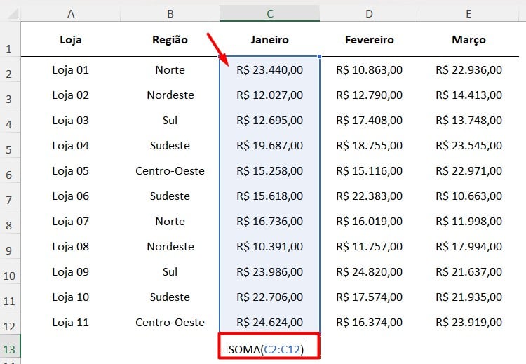 Função SOMA no Excel