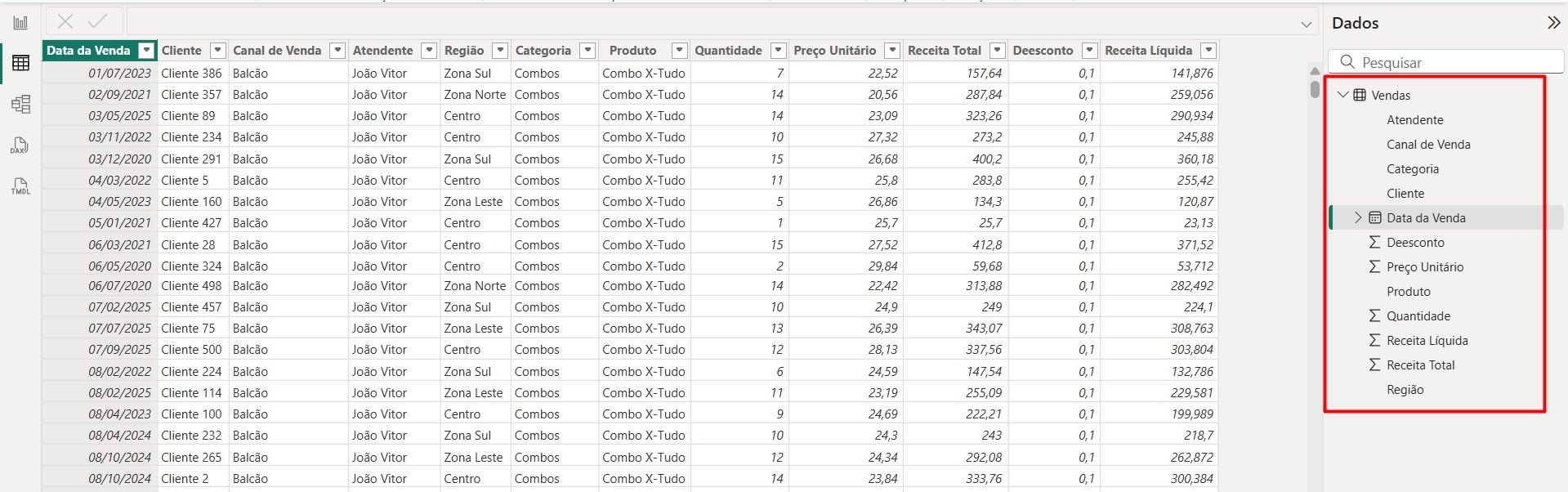 Registro de Vendas do Excel no Power BI