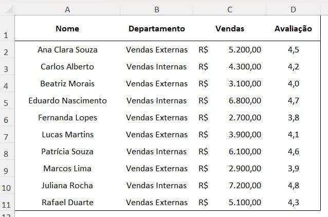 Registro de Vendas no Excel