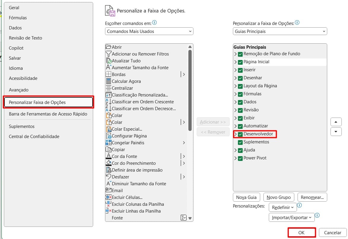 Ativando a Guia Desenvolvedor no Excel