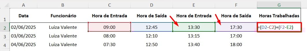 Cálculo de Horas Trabalhadas no Excel