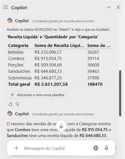 Copilot no Excel