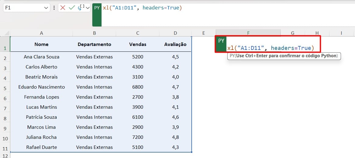 Criando Código de Python no Excel
