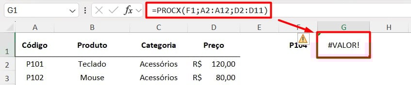 Erro VALOR na Função PROCX no Excel