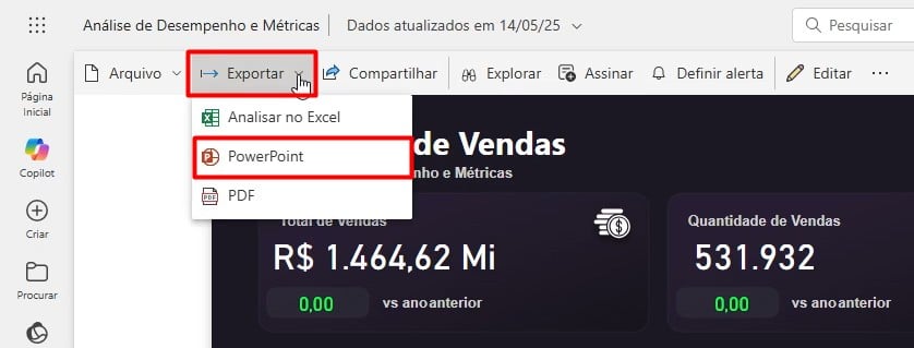Exportando Dashboard do Power BI Service para o PowerPoint
