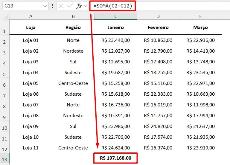 Função SOMA no Excel