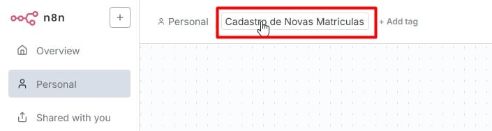 Nomeando Fluxo de Trabalho no N8N