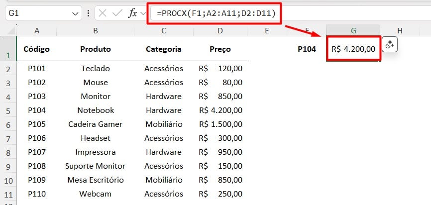 Correção da Função PROCX no Excel