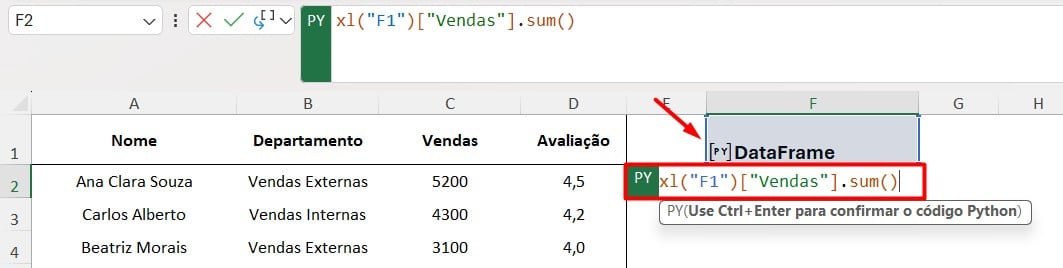 Criando Código de Python no Excel para Somar