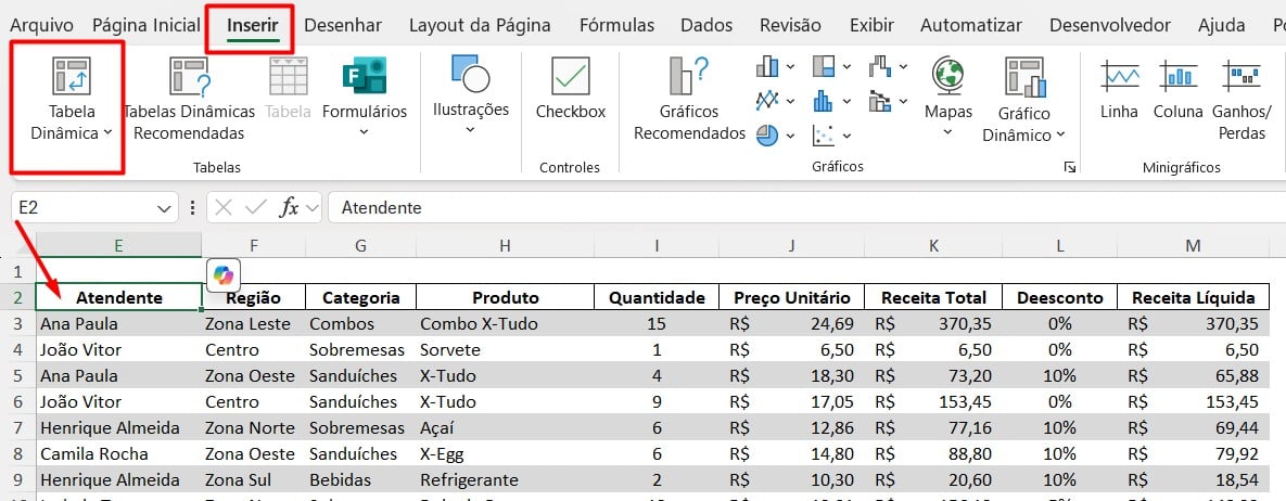 Criando Tabela Dinâmica no Excel