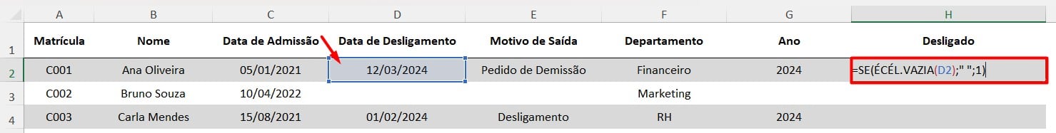 Função SE no Excel