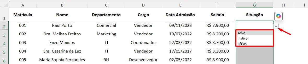 Lista Suspensa Cadastrada no Excel
