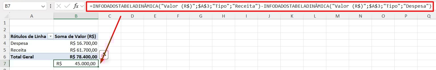Valor de Saldo no Excel