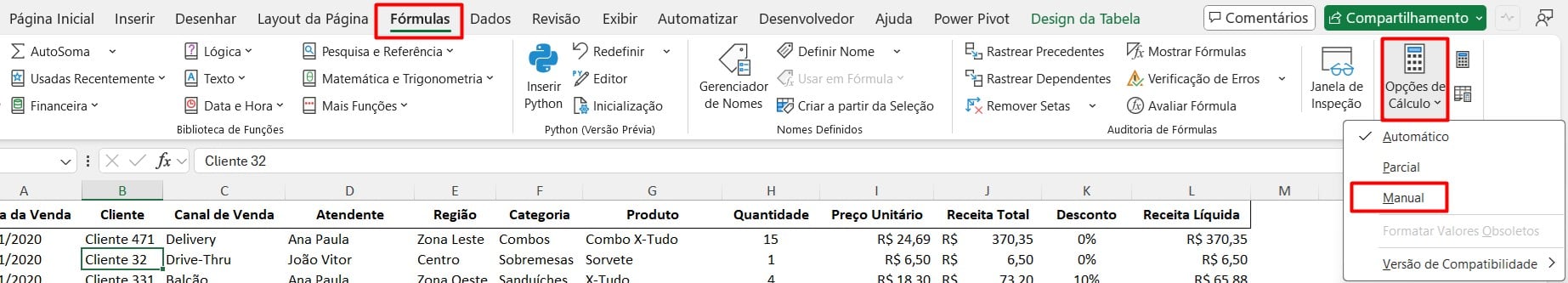 Alterando as Opções de Cálculos das Fórmulas no Excel