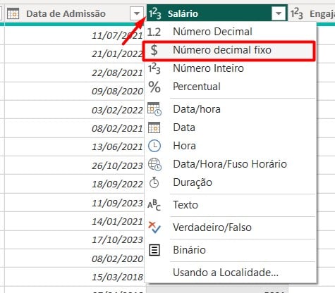 Alterando o Tipo de Dados das Colunas no Power Query