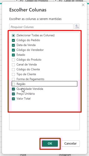 Escolhendo Colunas no Power Query