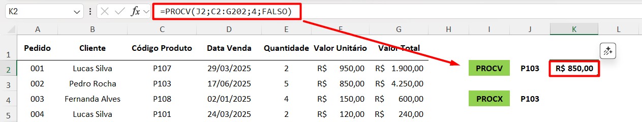 Função PROCV Corrigida no Excel