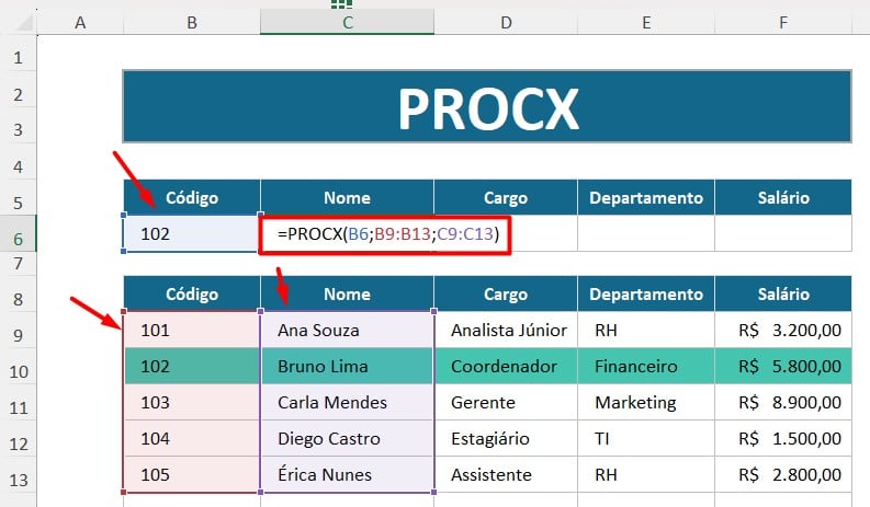 Função PROCX no Excel