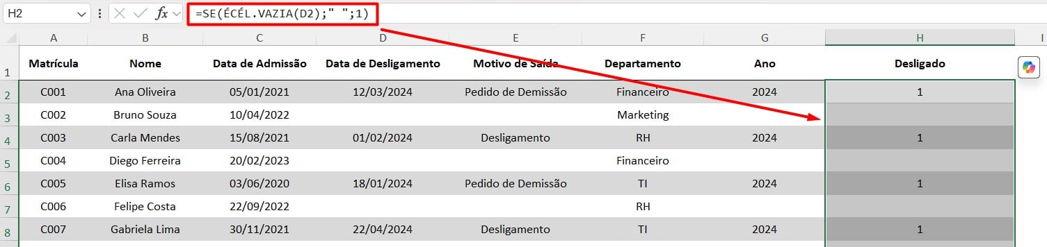 Resultado da Função SE no Excel