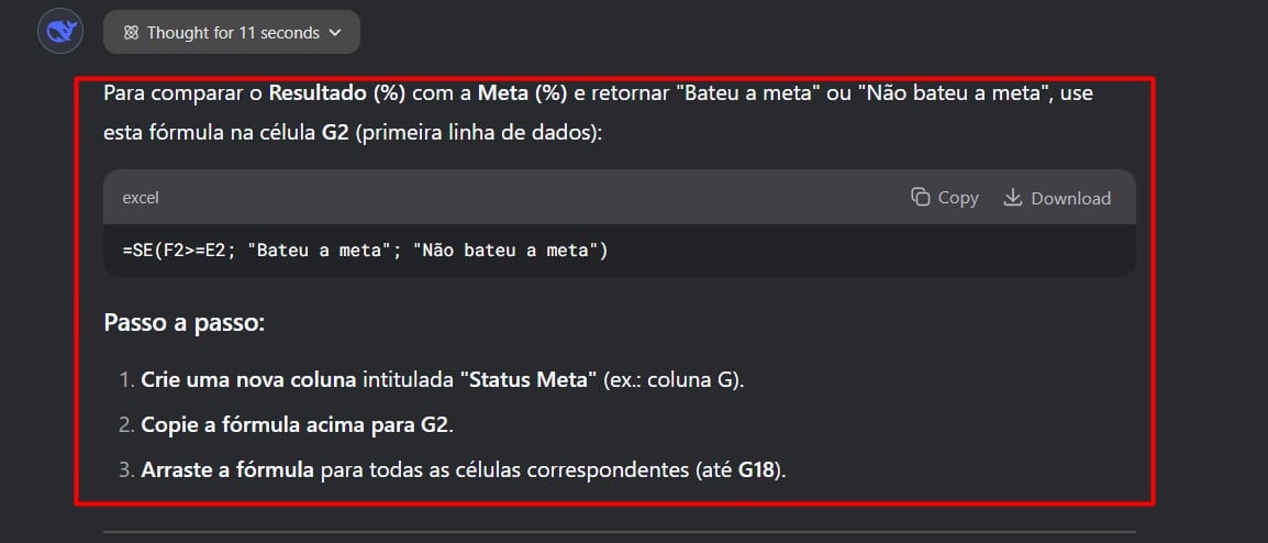 Resultado do Prompt Enviado ao DeepSeek