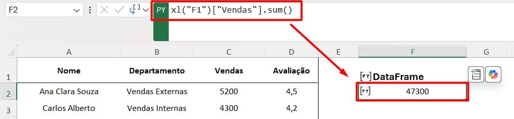 Resultado do Python no Excel
