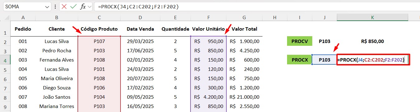 Aplicando Função PROCX no Excel