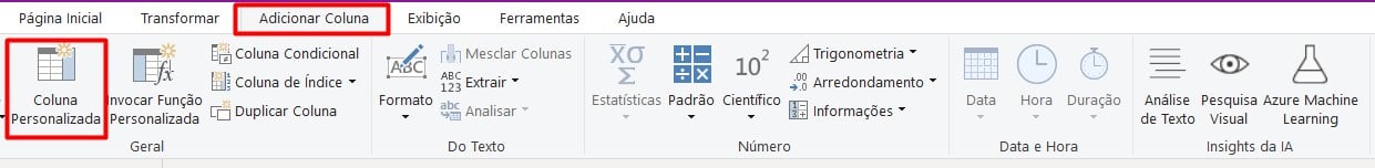 Criando Coluna Personalizada no Power Query