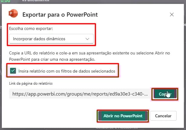 Exportando Dashboard do Power BI Service para o PowerPoint