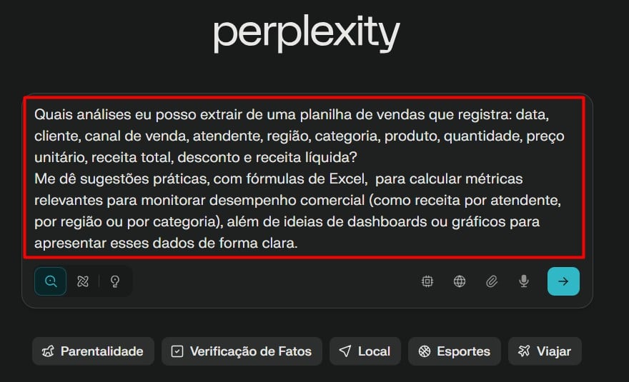 Perplexity com o Excel