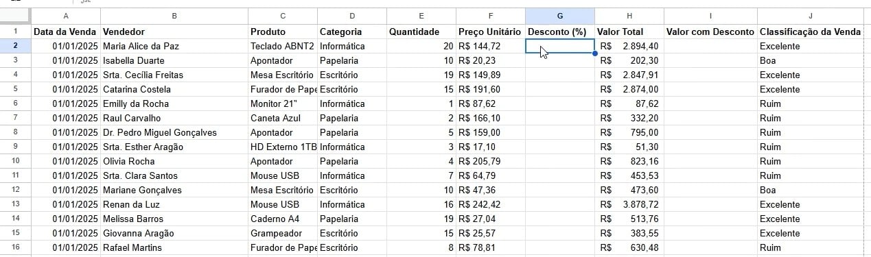 Registro de Vendas no Google Sheets