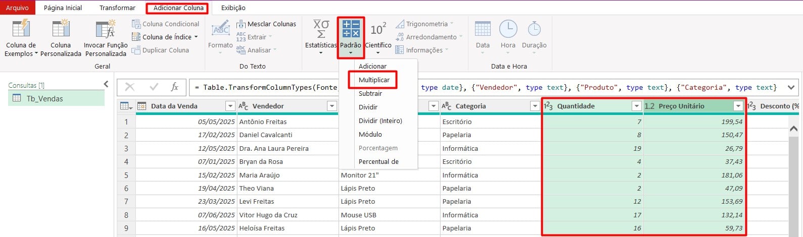 Adicionando Coluna Calculada no Power Query