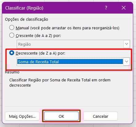 Classificando Dados na Tabela Dinâmica no Excel