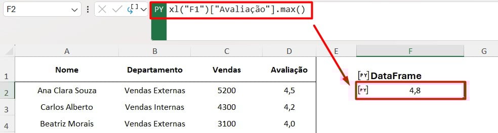 Resultado do Python no Excel