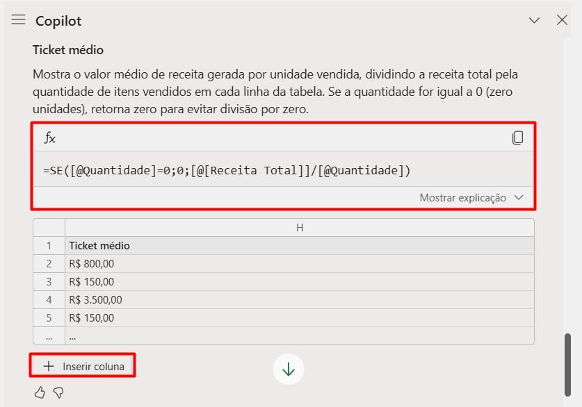Função Sugerida Pelo Copilot no Excel