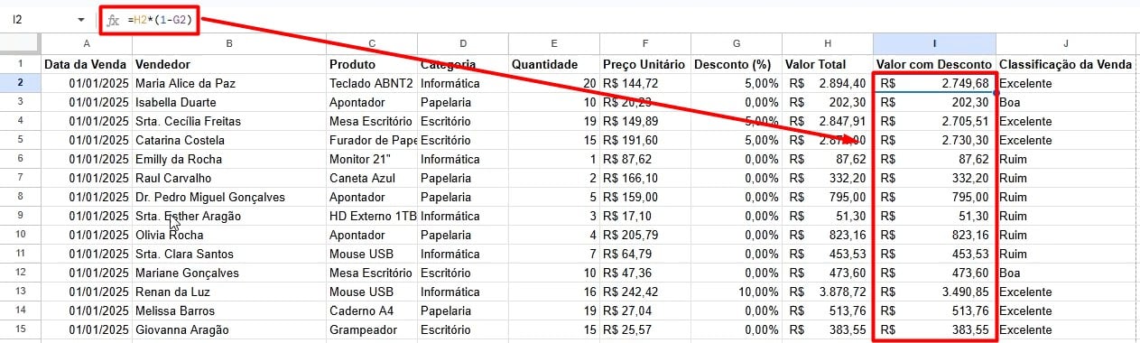 Aplicando Fórmula Sugerida pelo Gemini
