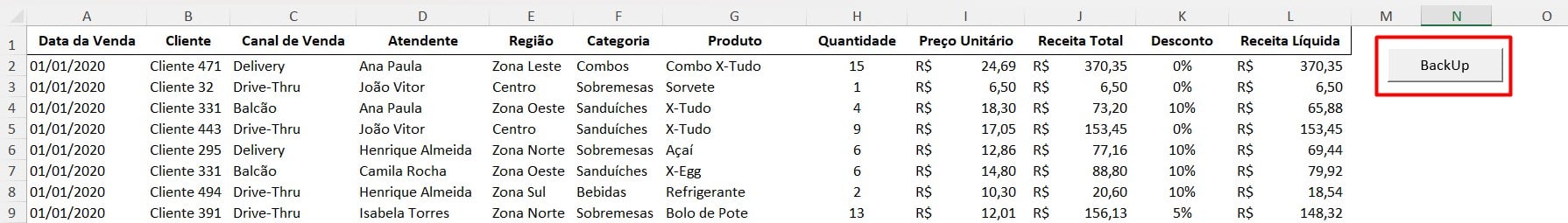 Botão Criado no Excel