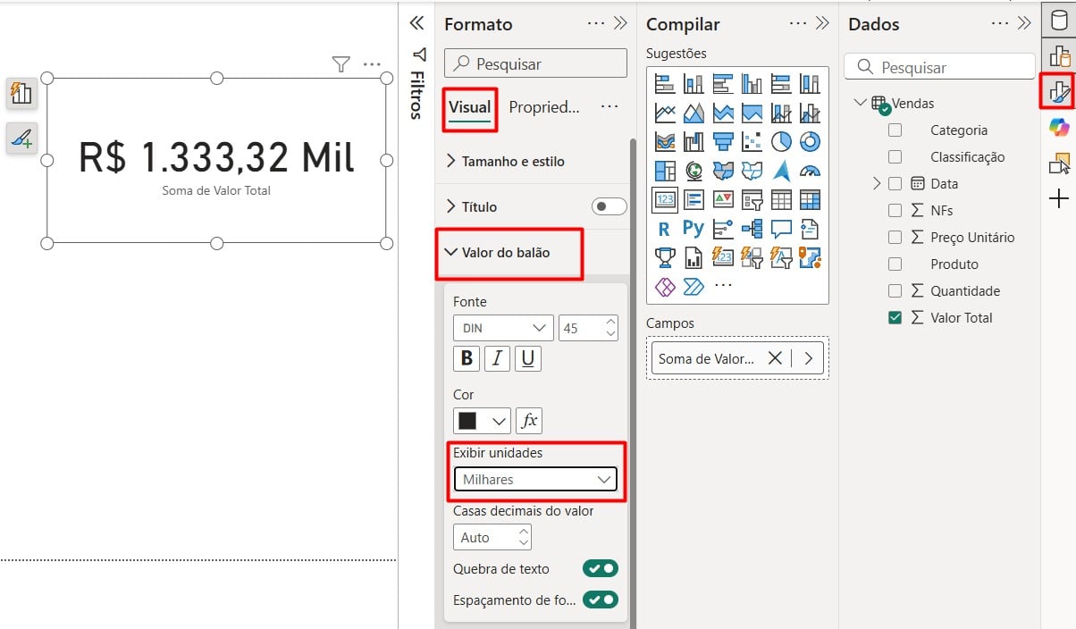 Configurando Visual de Cartão no Power BI
