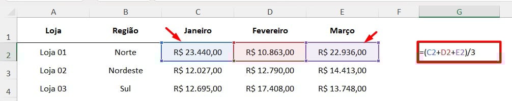 Divisão no Excel