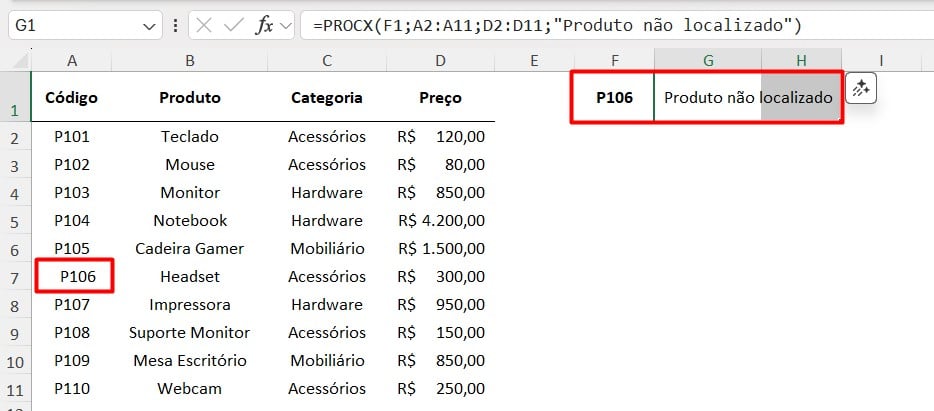 Erro na Função PROCX no Excel