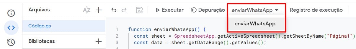 Executando Script do Google Sheets