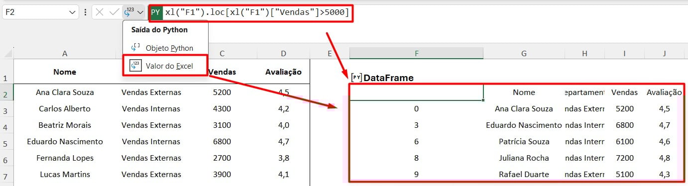 Resultado do Python no Excel