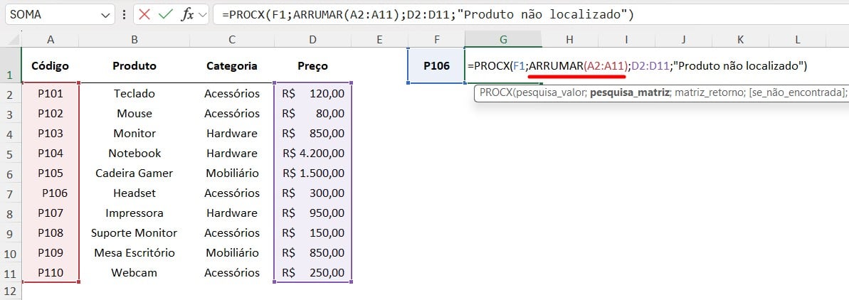 Aplicando a Função ARRUMAR no PROCX do Excel