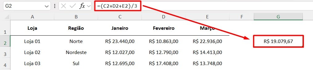 Divisão no Excel
