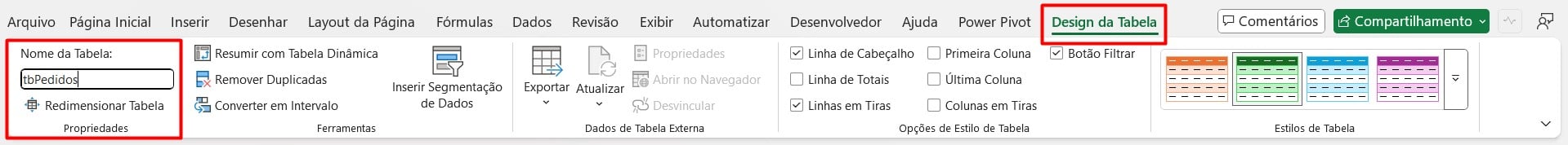 Nomeando Tabela no Excel