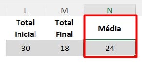 Resultado da Função MÉDIA no Excel